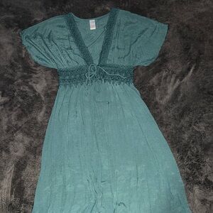 Teal Lace Trim Swimsuit Cover Up